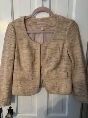 Banana Republic Beige Tweed Open-Front Jacket